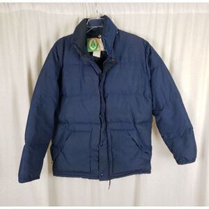 Vintage Woods Goose Co. Down Puffer Jacket Parka Mens L Cargo Pockets Navy Blue
